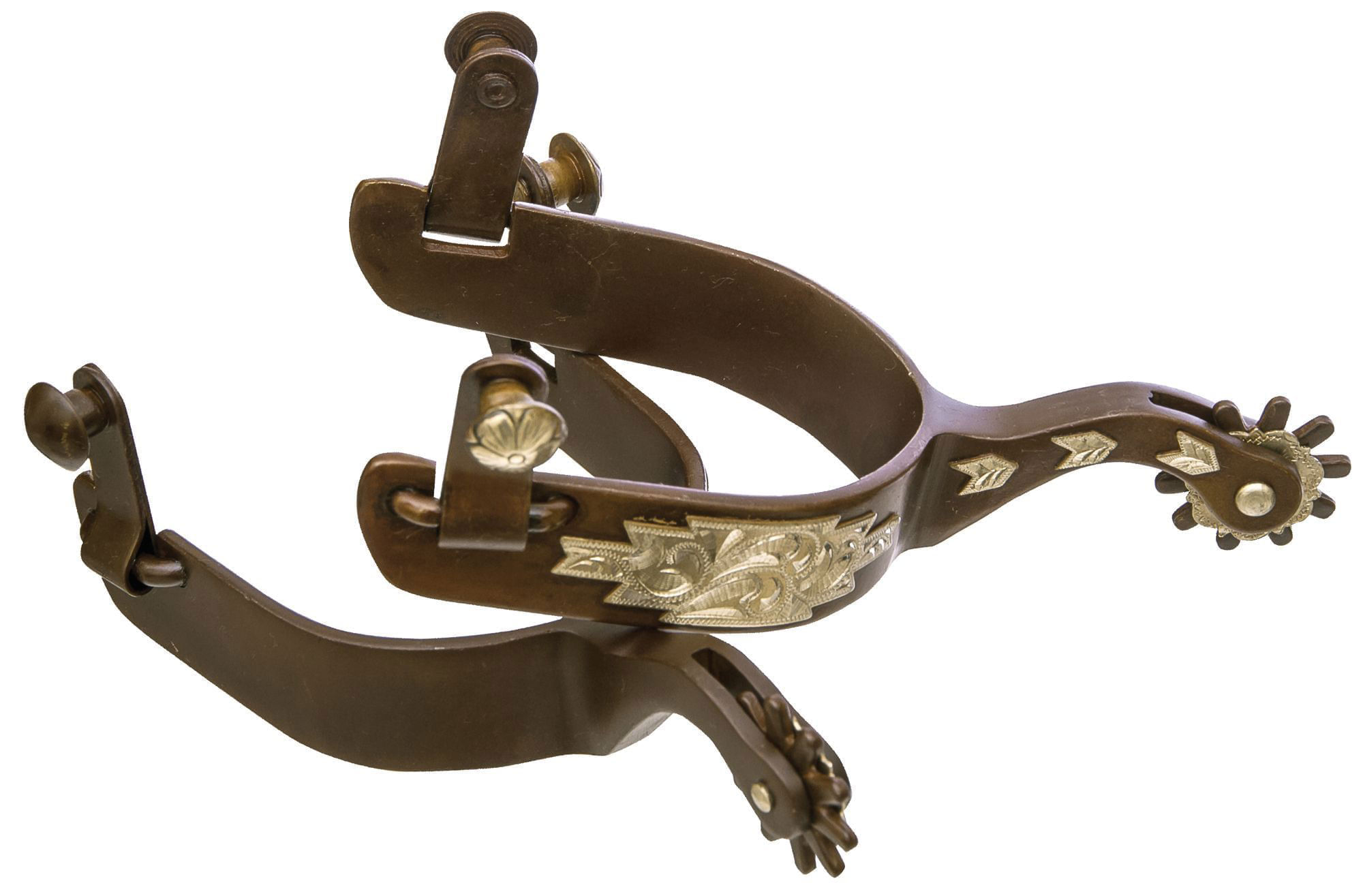 Jeffers Rosebud Rowel Spurs - Antique Brown With German Silver Accents (Pair)