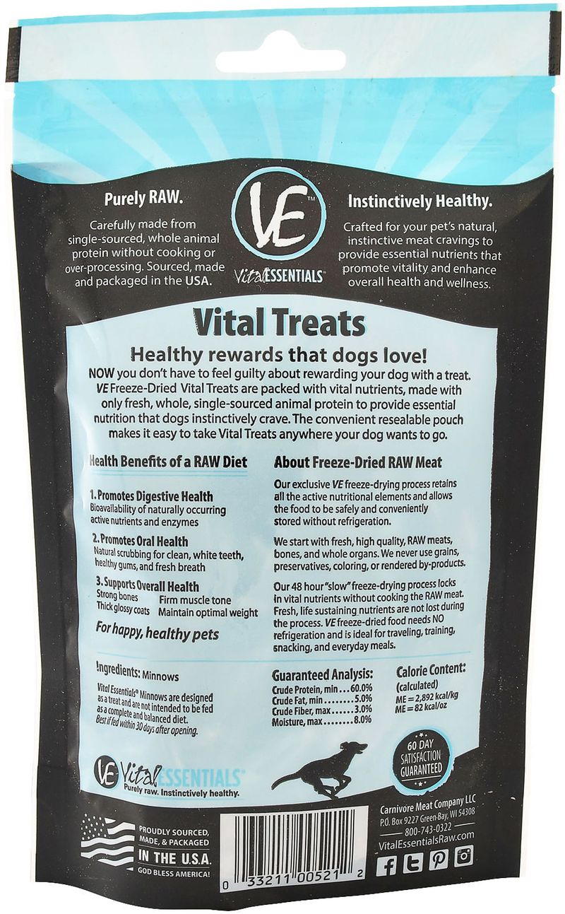 Vital Essentials Freeze Dried Dog Treats, Minnows 1.0 oz