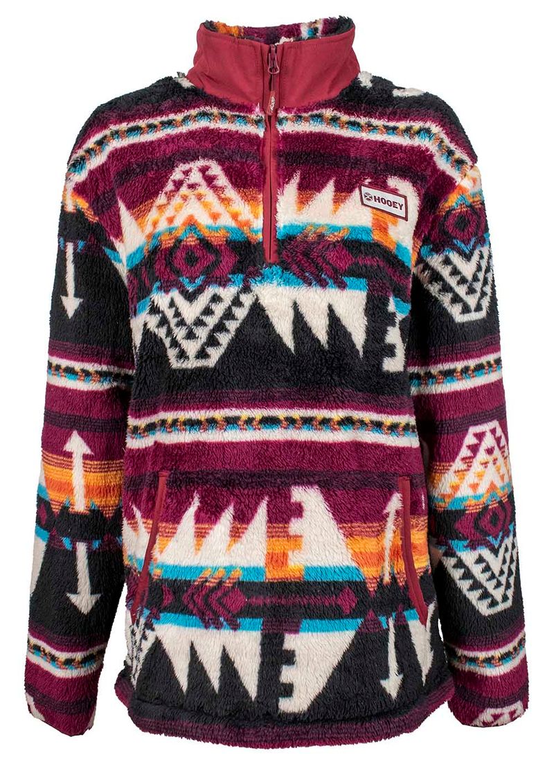 Hooey Black/Burgundy/Aztec Fleece Pullover Jeffers