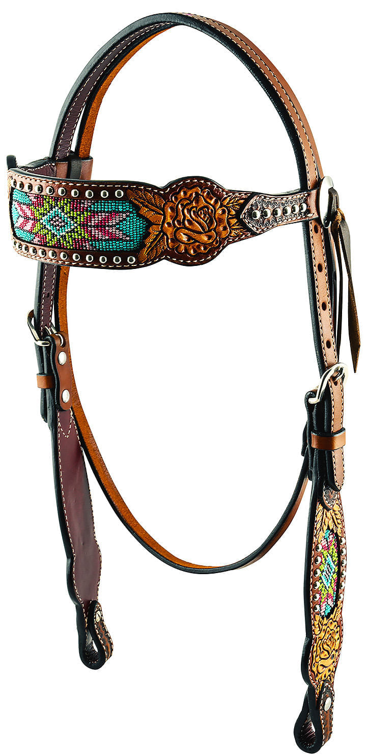 Rafter-T-Beaded-Inlay-Browband-Headstall