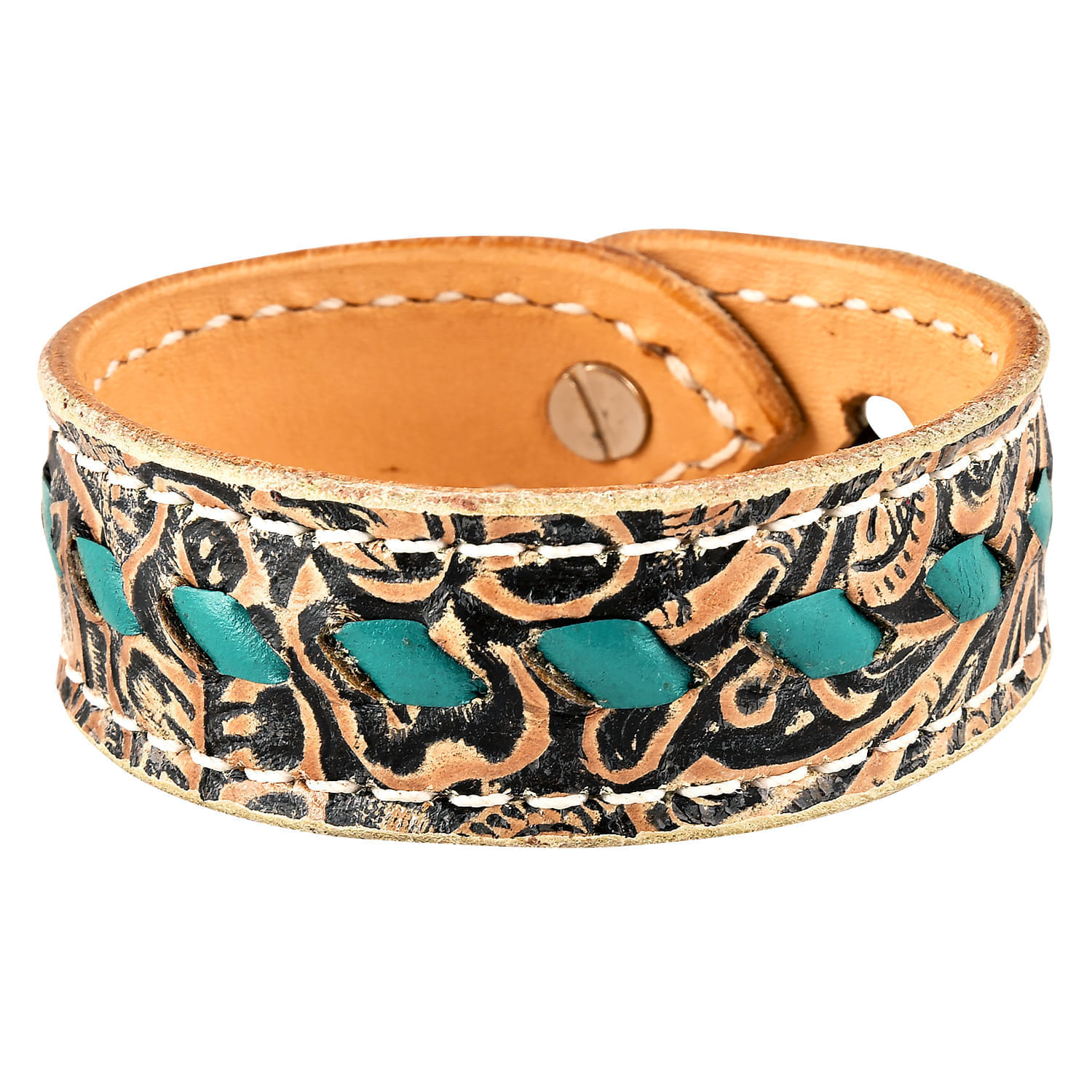 San Saba Buckstitch Bracelet in TwoTone Floral with Turquoise