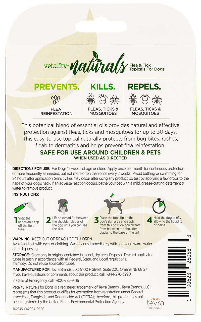 Vetality Naturals Flea & Tick Topicals for Dogs, 3pk Jeffers