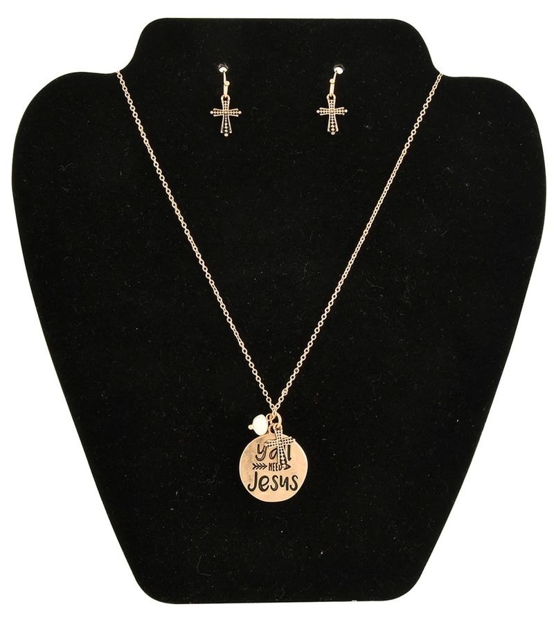 Worn-Gold-Tone--Y-all-Need-Jesus--Necklace---Earring-Set