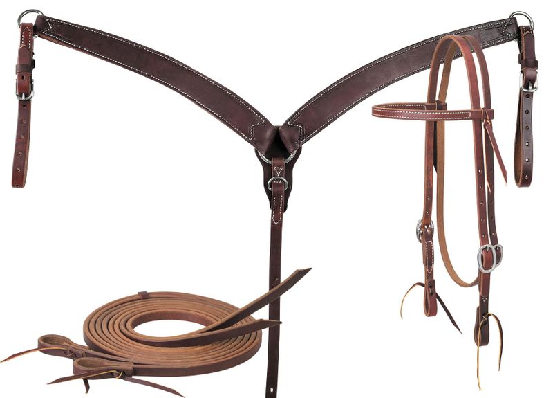 Oiled-Harness-Tack-Set-with-Browband-Headstall-Stainless-Kit