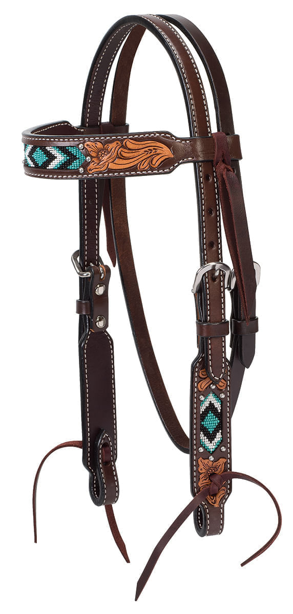 Turquoise-Cross-Two-Toned-Pony-Browband-Headstall