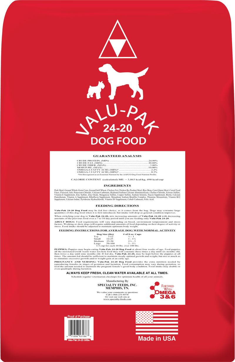 Valu-Pak 24-20 Dry Dog Food (Red Bag), 50 lb - Jeffers
