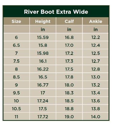 Wide calf outlet measurements