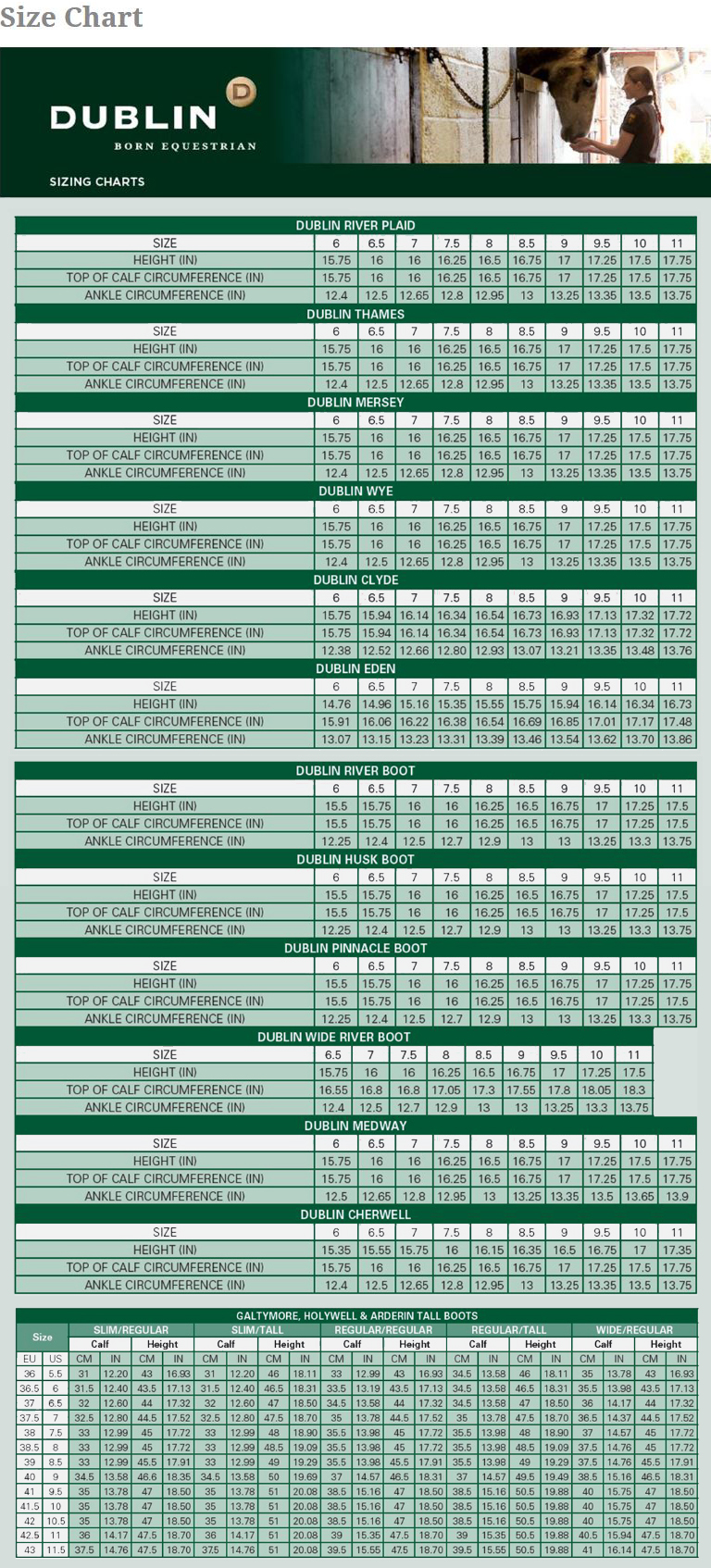 Dublin Boots Sizing Chart