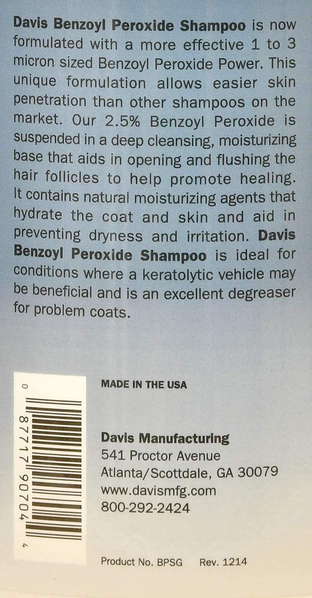 Davis benzoyl peroxide shampoo for clearance dogs