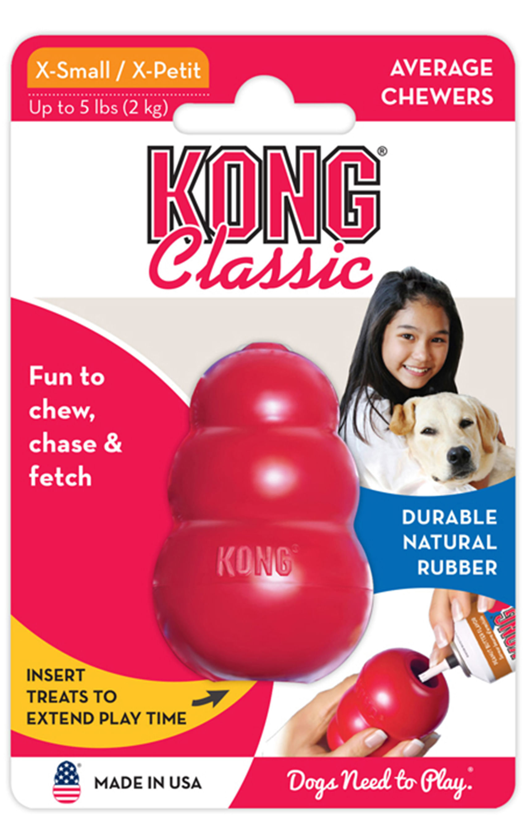 KONG - Classic Dog Toy, Durable Natural Rubber- Fun to Chew, Chase