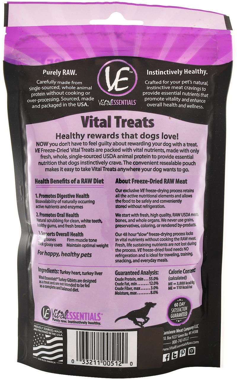 Vital Essentials FreezeDried Turkey Giblets Dog Treats Jeffers