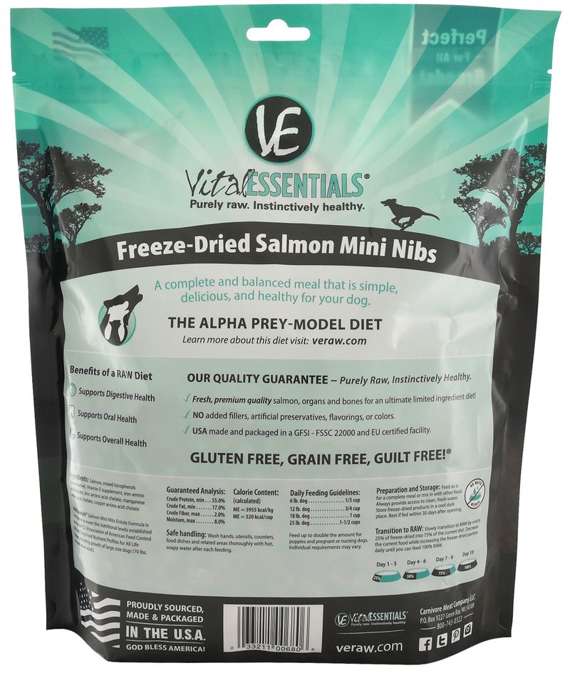Vital Essentials FreezeDried Salmon Mini Nibs Dog Food Jeffers