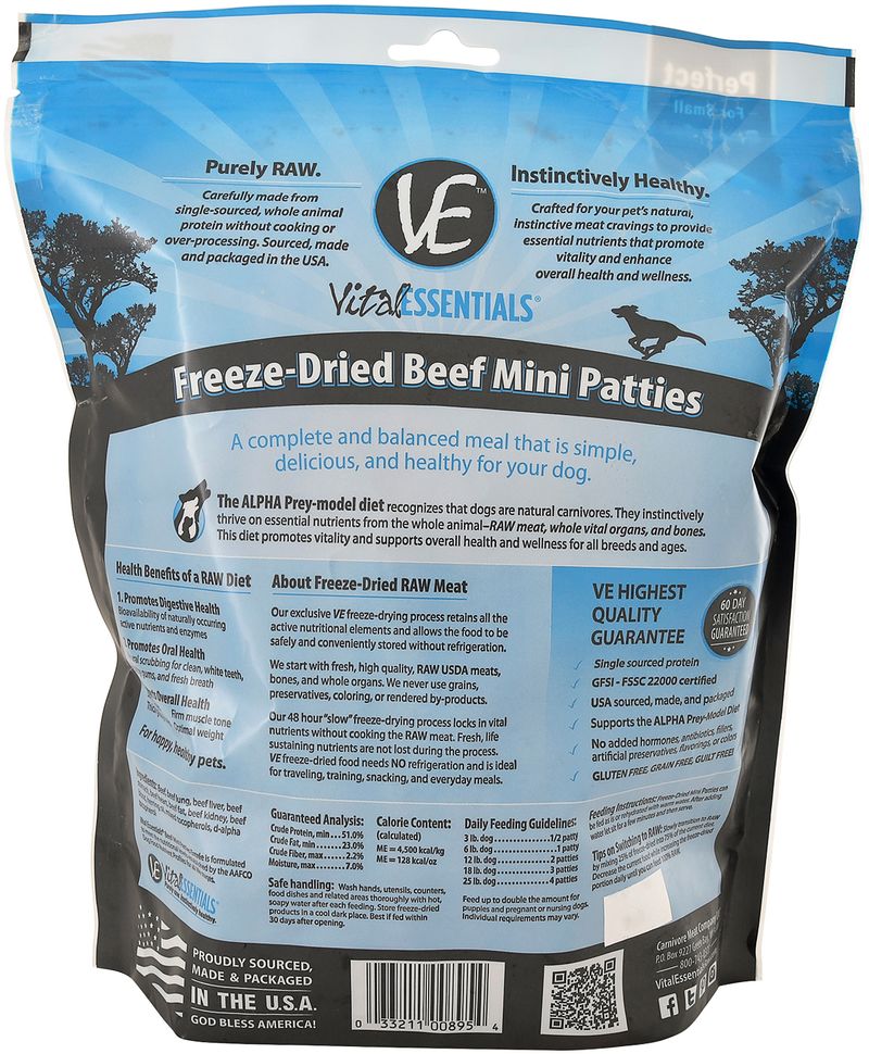 Vital Essentials FreezeDried Beef Mini Patties Dog Food Jeffers