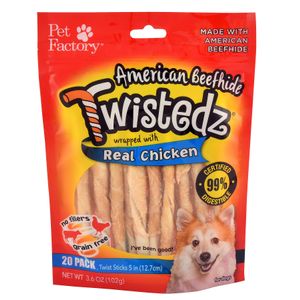 Twistedz 5" Beefhide Twist Sticks Wrapped with Real Meat, 20-pk