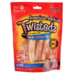 Twistedz 5" Beefhide Chip Rolls Wrapped with Real Meat, 8-pk