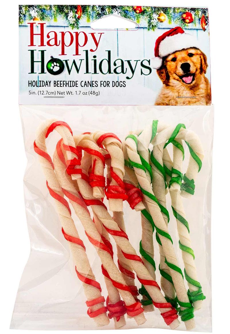 Holiday RawHide Candy Cane Dog Treats, 9pk, 5" Jeffers