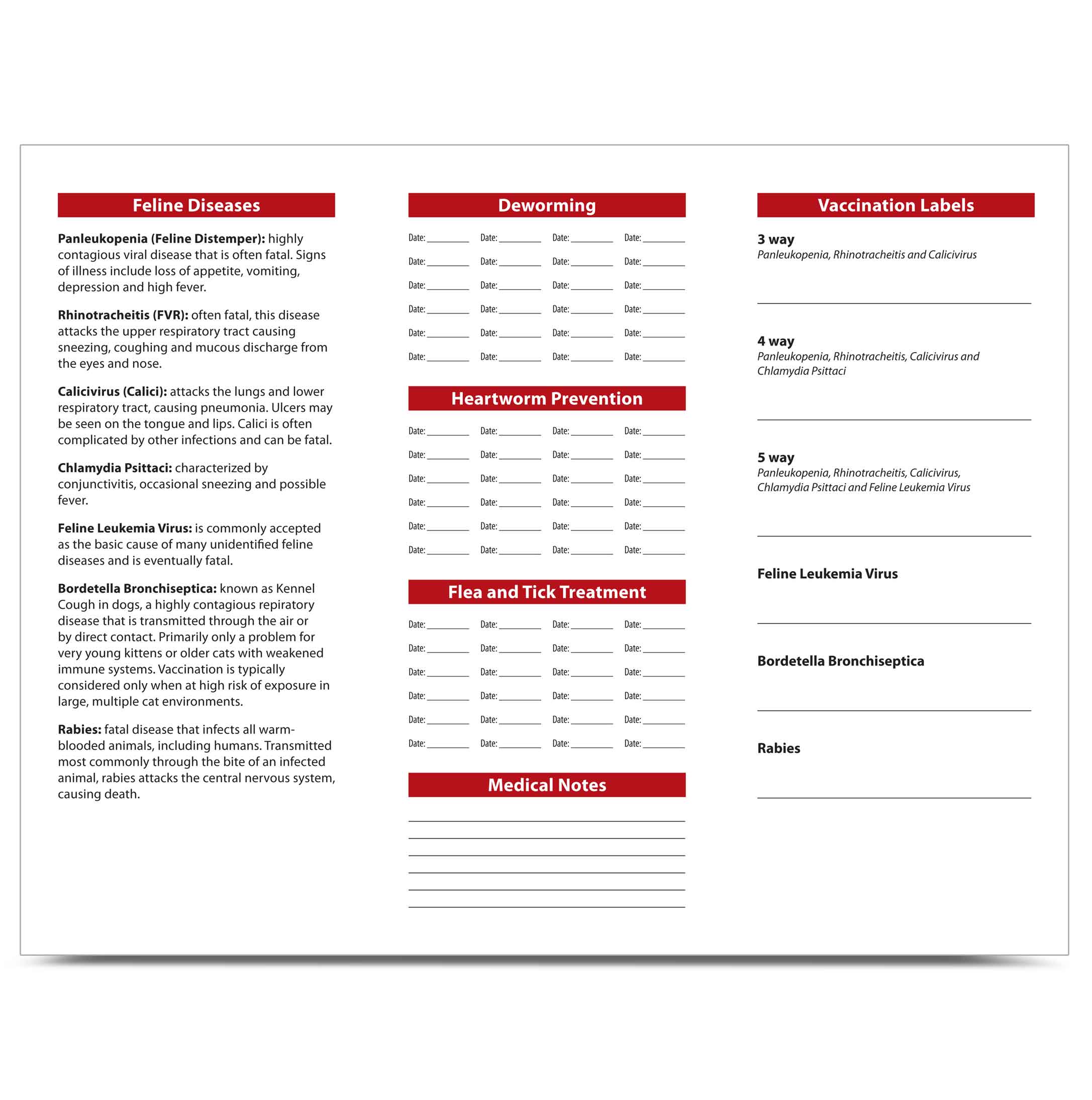 Jeffers Cat Health Records, 10 pk Jeffers