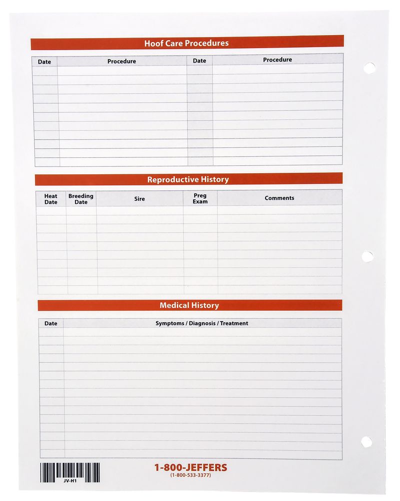 Horse Health Records, 8.5" x 11" with 3hole Punch by Jeffers Jeffers