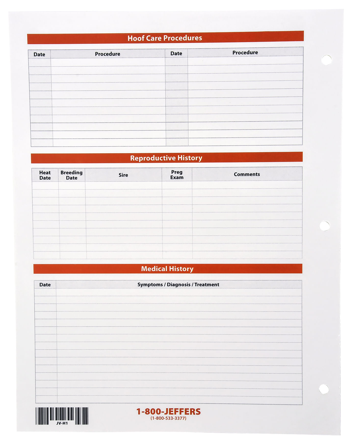 Horse Health Records, 8.5" x 11" with 3hole Punch by Jeffers Jeffers