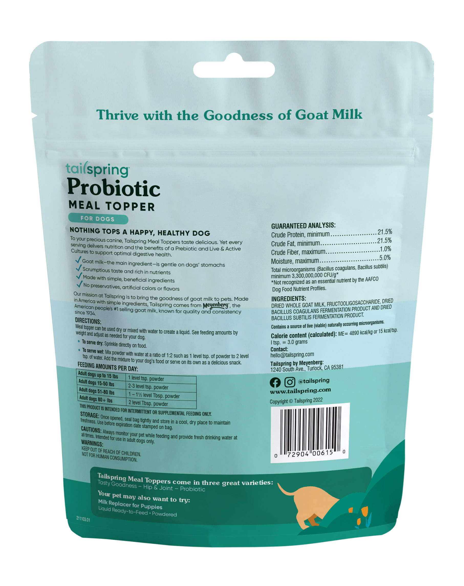 8 oz Dog Probiotic Tailspring Meal Topper Jeffers