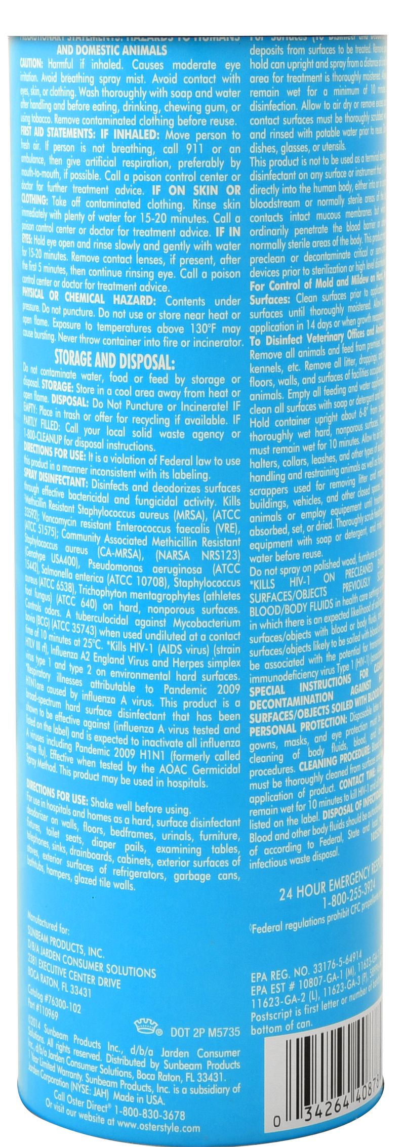 Oster® Spray Disinfectant, 16 oz. Citrus Fragrance Jeffers