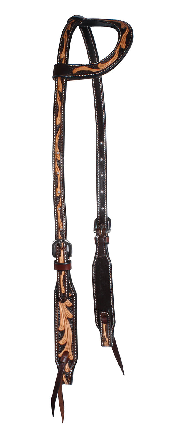 Floral-One-Ear-Headstall-Brown