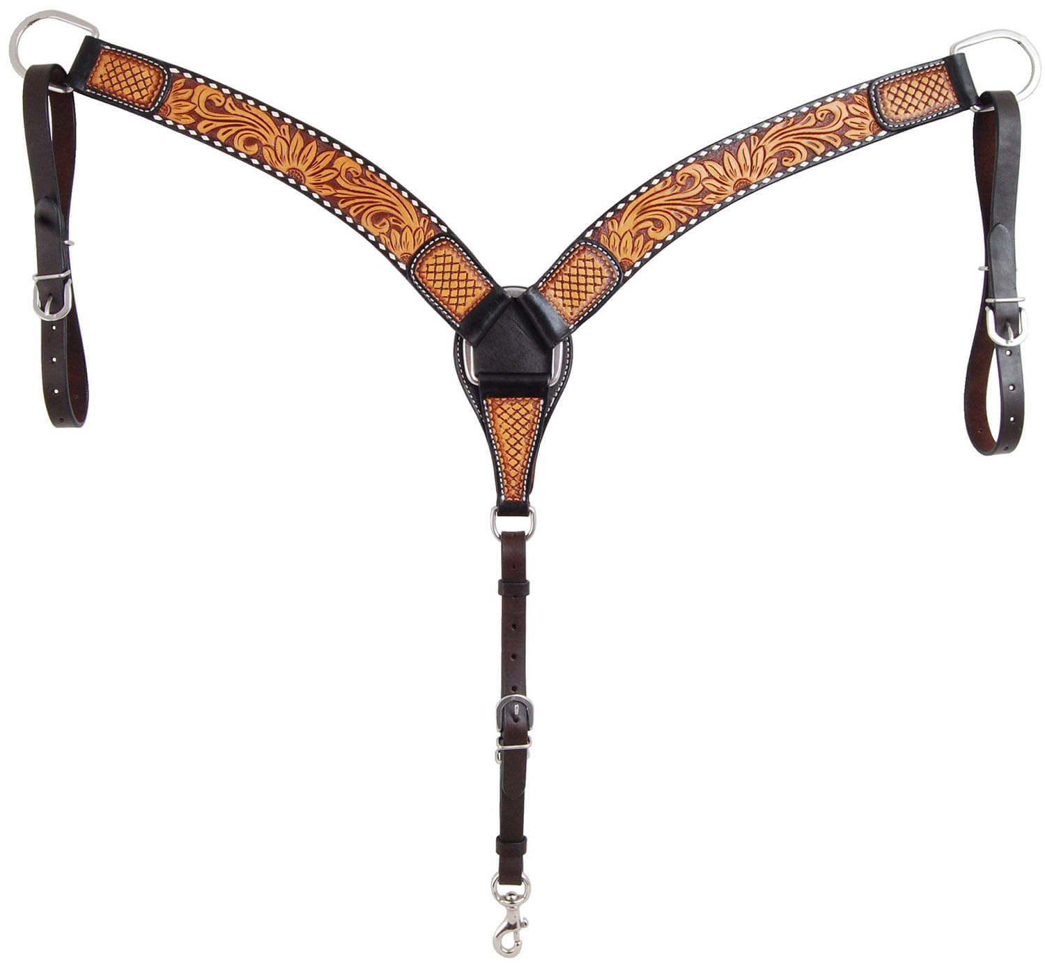 Rafter T Tooled Sunflower w/ Buckstitch Contoured Breast Collar - Jeffers