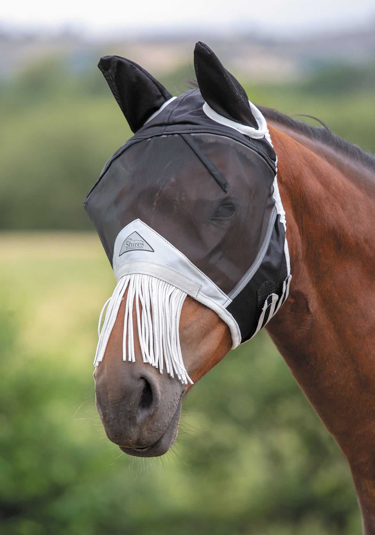 Shires Fine Mesh Fly Mask With Ears Black 