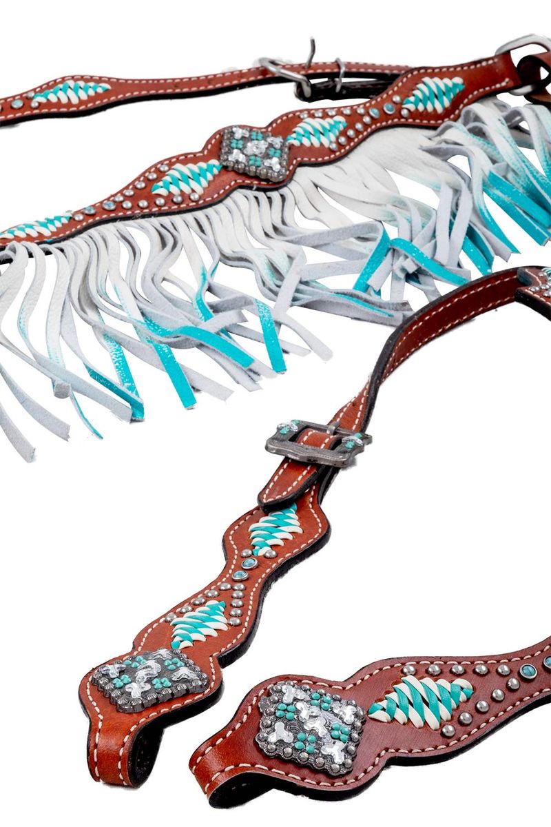 Showman Turquoise & White Leather Laced Tack Set Jeffers