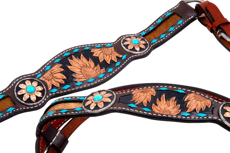 Showman Sunflower Tooled Leather Browband Headstall Set