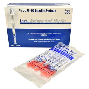 U-40 Syringes w/ 29G x 1/2" Needles, Box of 100
