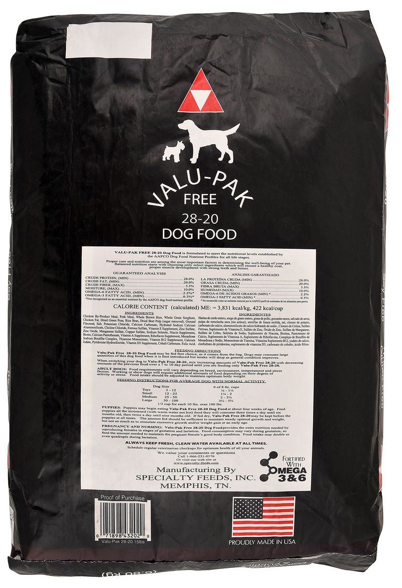 Valu-Pak Free 28-20 Dry Dog Food (Black Bag), 50 lb - Jeffers