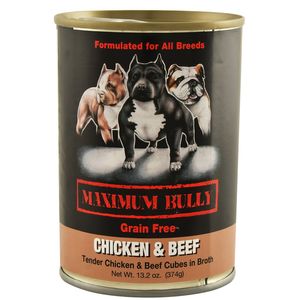 Maximum Bully Tender Chicken & Beef Cubes in Broth, 13.2 oz