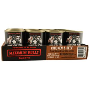 Maximum Bully Tender Chicken & Beef Cubes in Broth, 13.2 oz