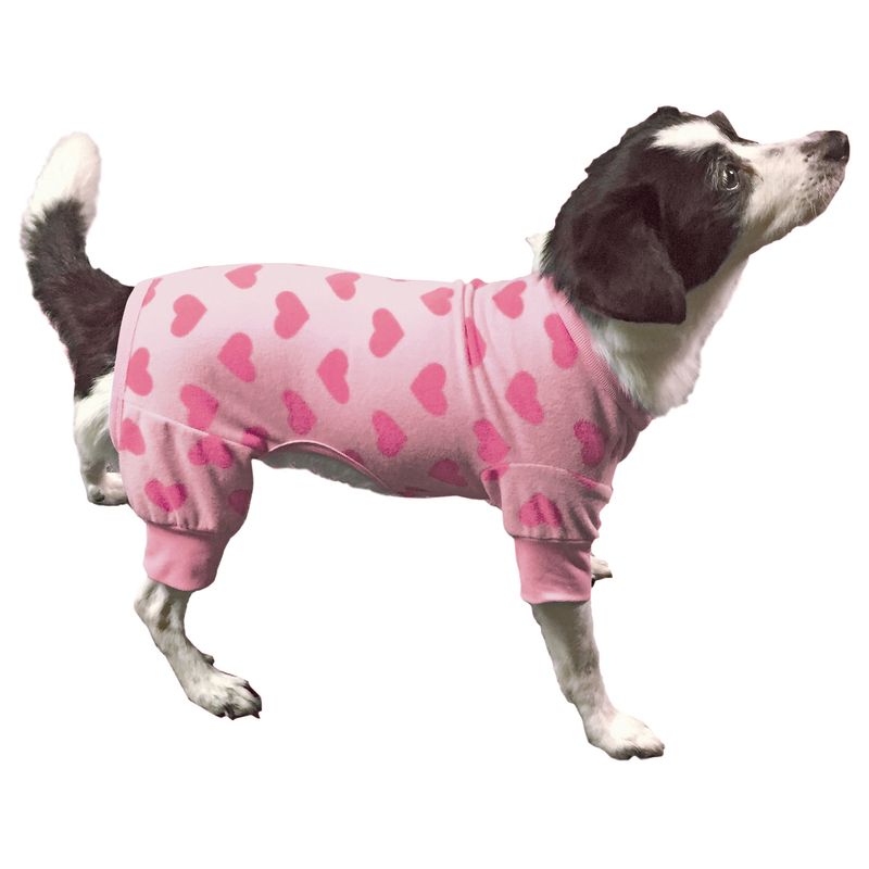 Pink-Heart-Fleece-Dog-Pajamas-XSmall
