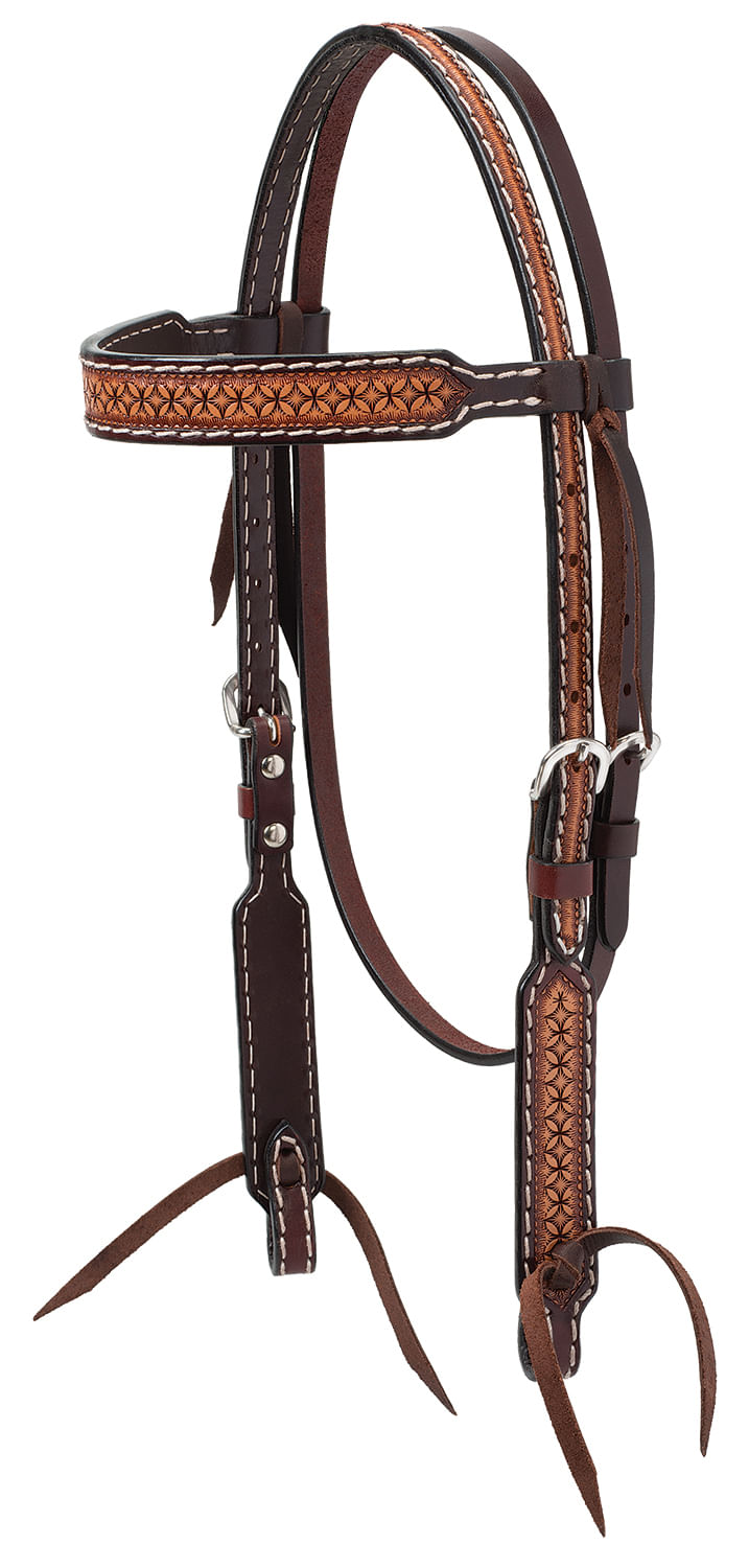 Turquoise-Cross-Geometric-Tooled-Browband-Headstall
