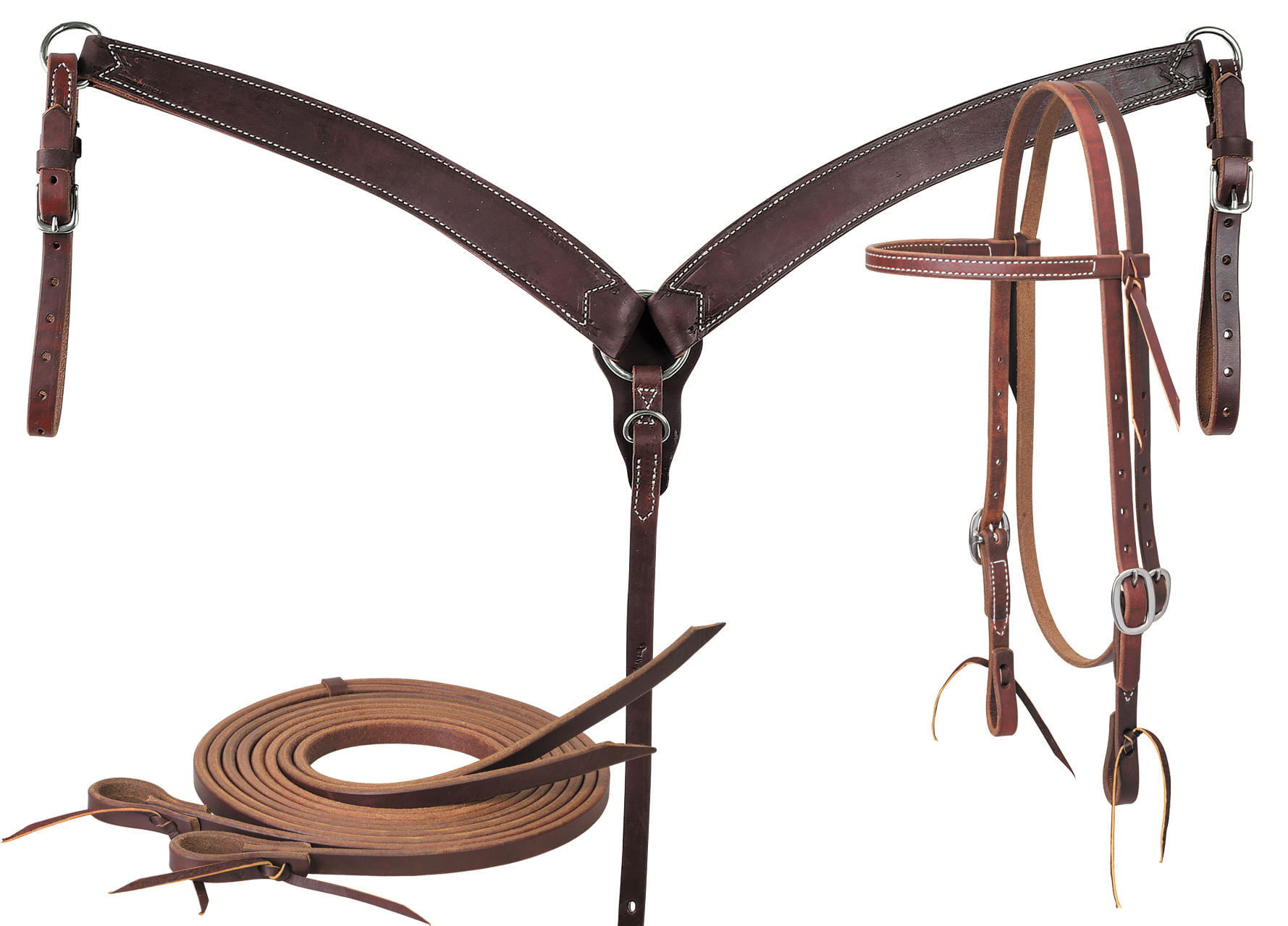 Western Dark Brown Lesther Tack Set of Headstall and Breast 