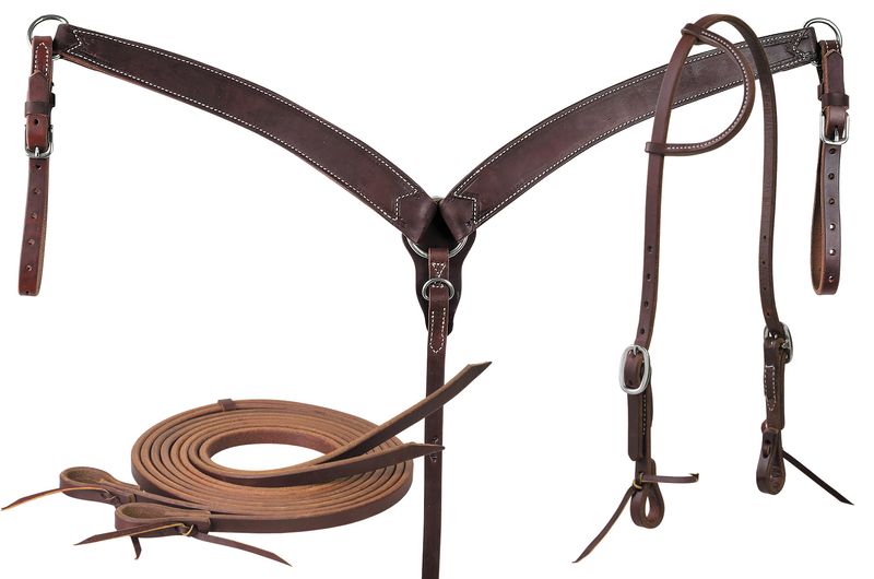 Oiled-Harness-Leather-Tack-Set-with-Sliding-Ear-Headstall-Kit