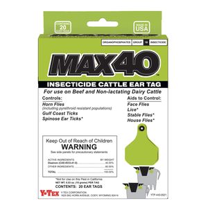 20-pk Max 40 Insecticide Cattle Ear Tag