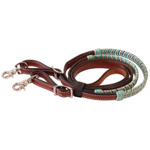 Turquoise Rawhide Laced Roping Rein, 7 ft