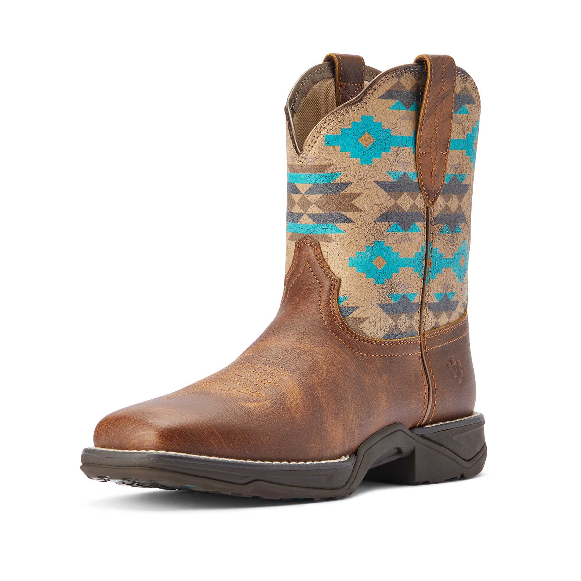 Ariat Womens Anthem Shortie Savannah Boot, Taupe and Turquoise Aztec ...