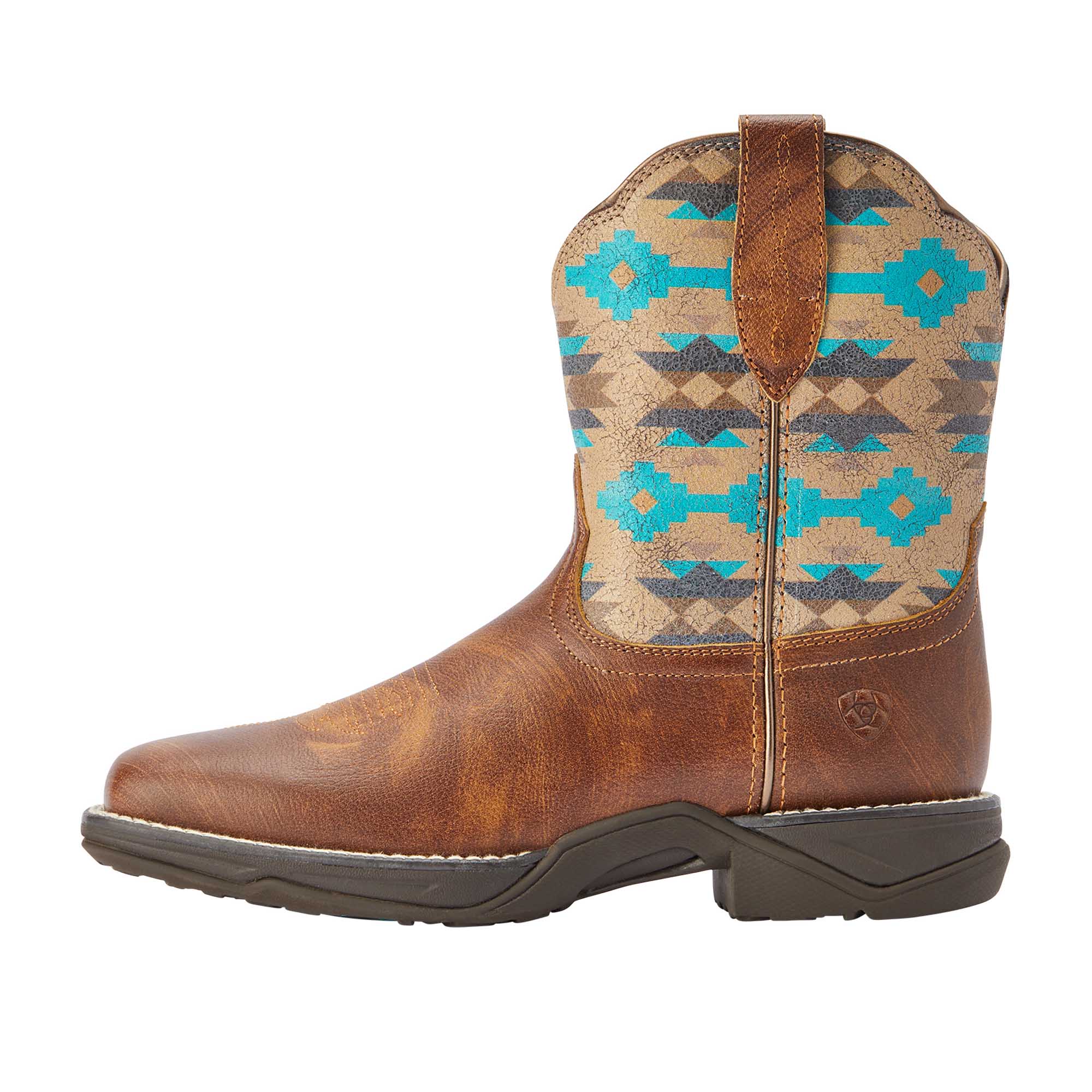 Ariat Womens Anthem Shortie Savannah Boot, Taupe and Turquoise