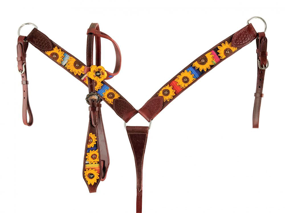 Pony Size Sunflower Print Headstall and Breast Collar Set