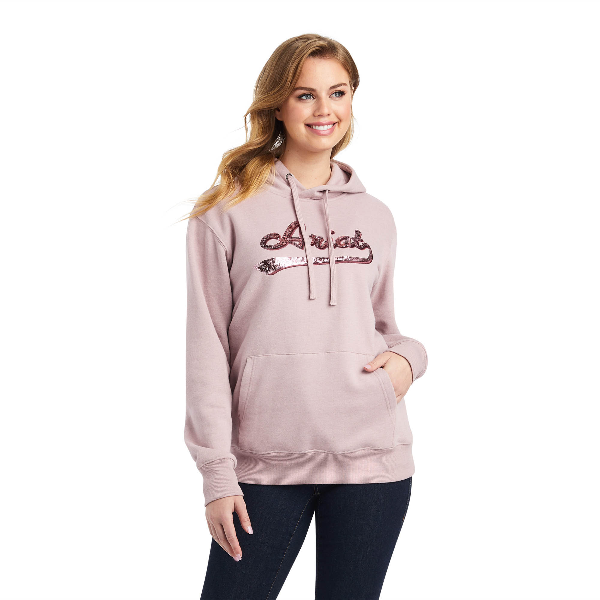 Ariat Women's Real Sequin Logo Hoodie, Rose Heather - Jeffers