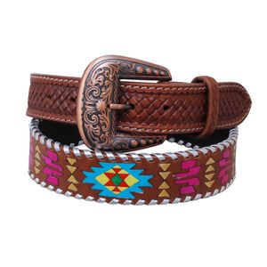 Rafter T Women's Painted Aztec & Silver Stitch Leather Belt