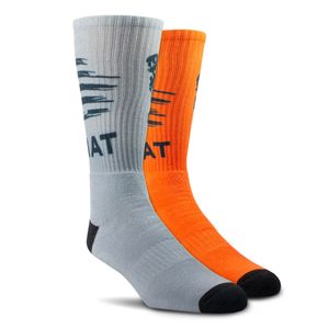 Ariat Patriot Graphic Crew Socks, 2-Pair Pack, Gray/Orange