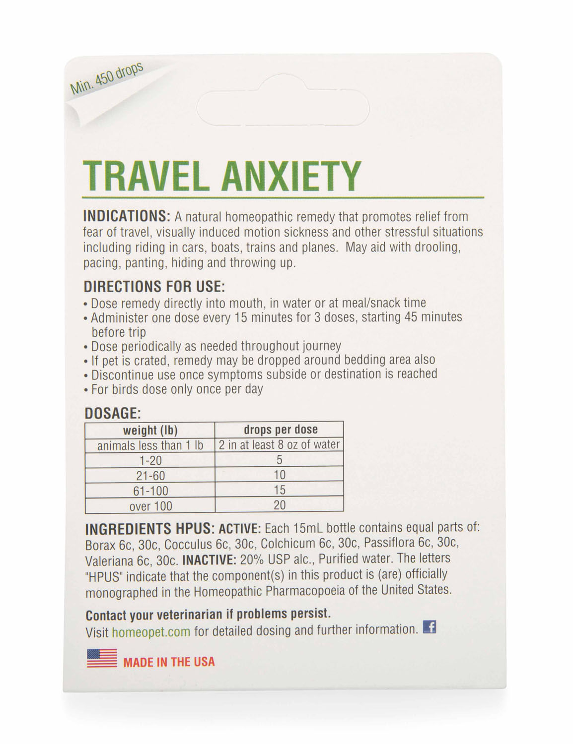 homeopet travel anxiety ingredients