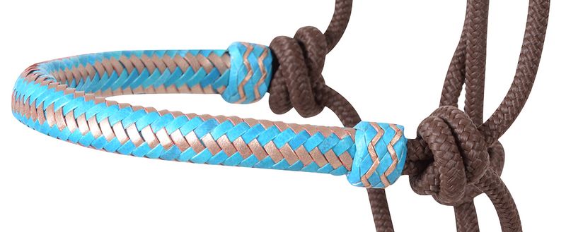 Classic-Equine-Braided-Rawhide-Rope-Halter-Turquoise-Gold