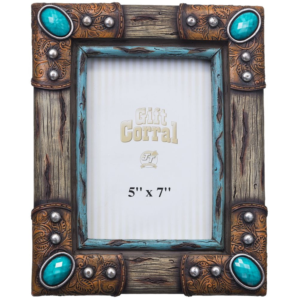 Wood and Turquoise Stone Picture Frame Jeffers