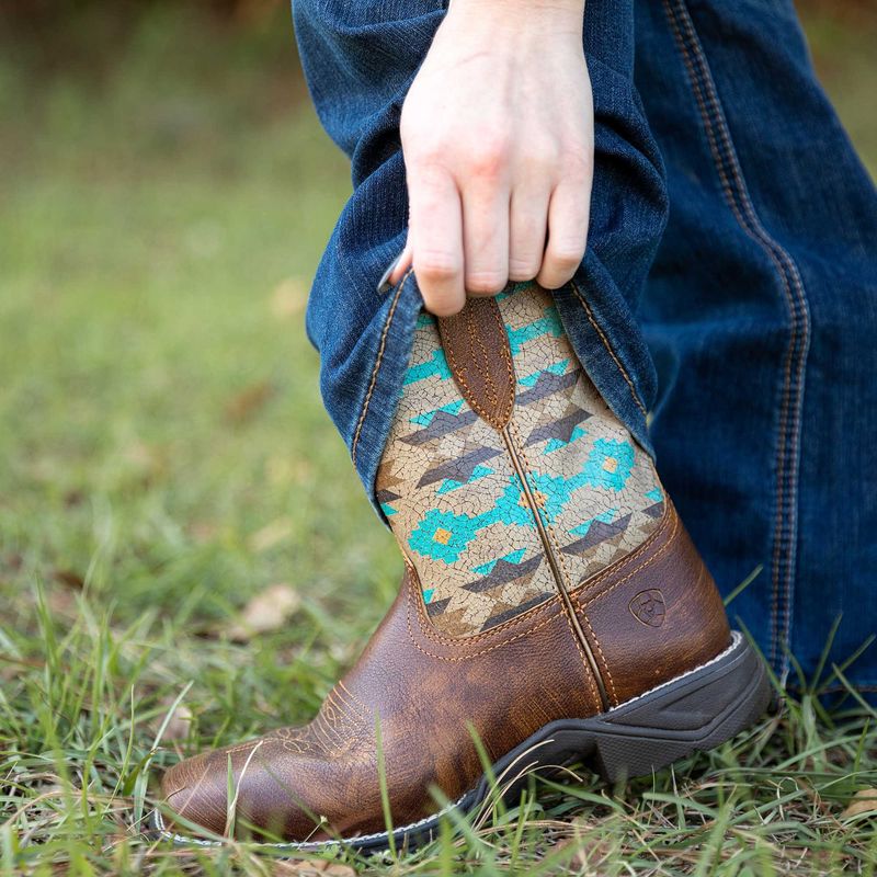 Ariat Womens Anthem Shortie Savannah Boot, Taupe and Turquoise